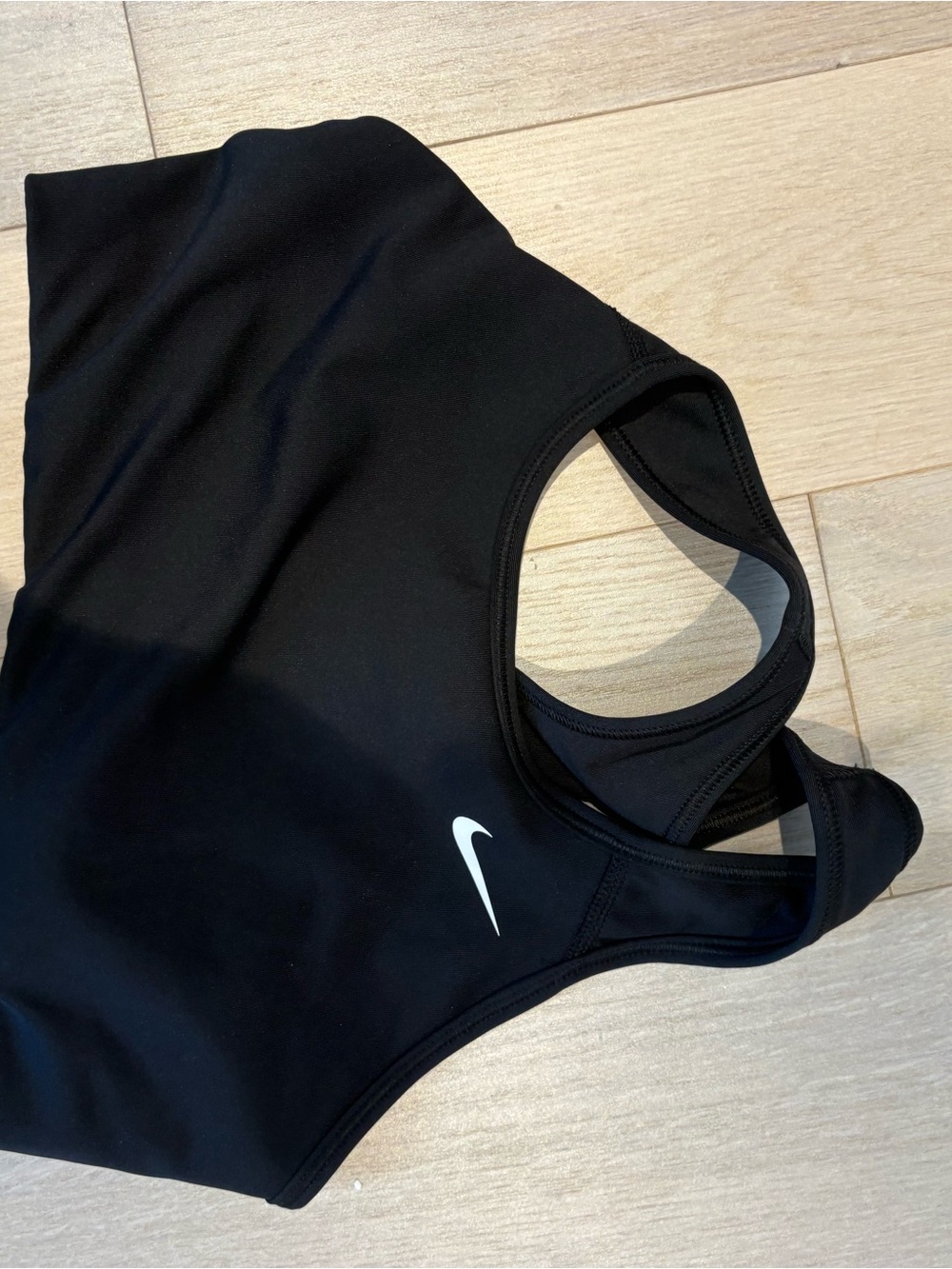 Nike Women’s Black Swim Crop Top with White Swoosh - Picture 1 of 1